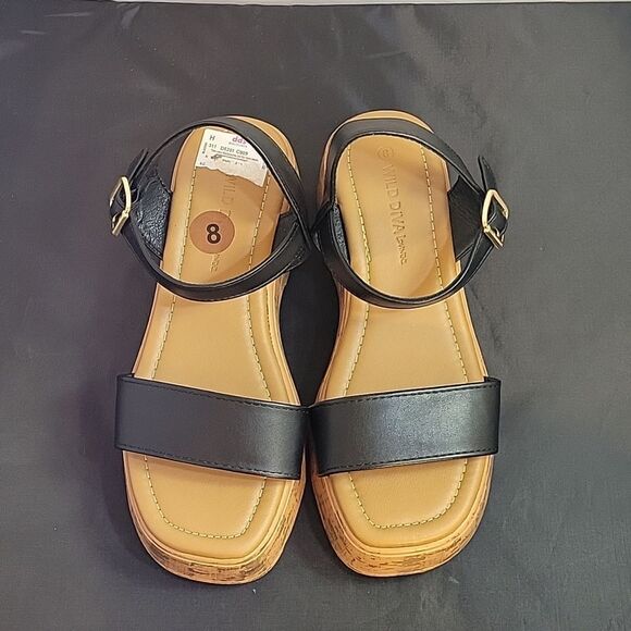 BRAND NEW WILD DIVA LOUNGS MINIMALIST ANKLE STRAP CORK PLASFORM SANDAL - Picture 2 of 16